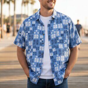 Nat Nast Luxury Originals American Fit Mens 2XL Blue Geometric Button‎ Up Silk